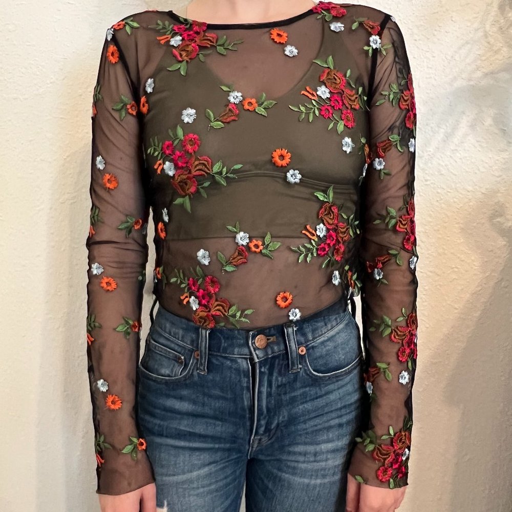 Sheer Floral Embroidered Top